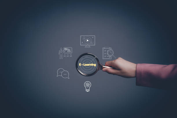 istock Woman with virtual screen of training online or E-learning. Internet education course, webinar online, digital courses develop skills thinking idea. E-learning graduate certificate program by video. 2037653244