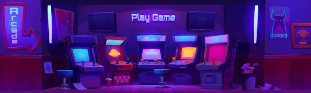 Vector illustration of Retro night club with game machines