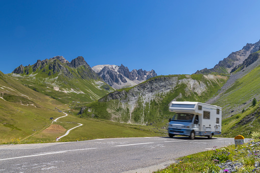 Vanlife, Route des Grandes Alpes near Col du Galibier, Hautes-Alpes, France