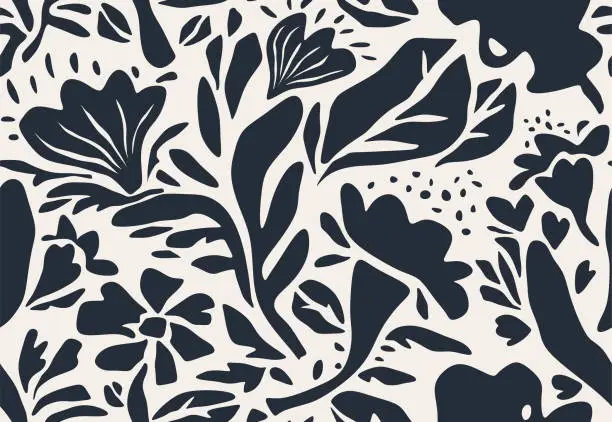 Vector illustration of Seamless pattern of abstract leaves and flower.