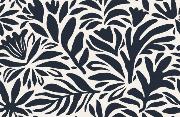 Seamless pattern of abstract leaves and flower.