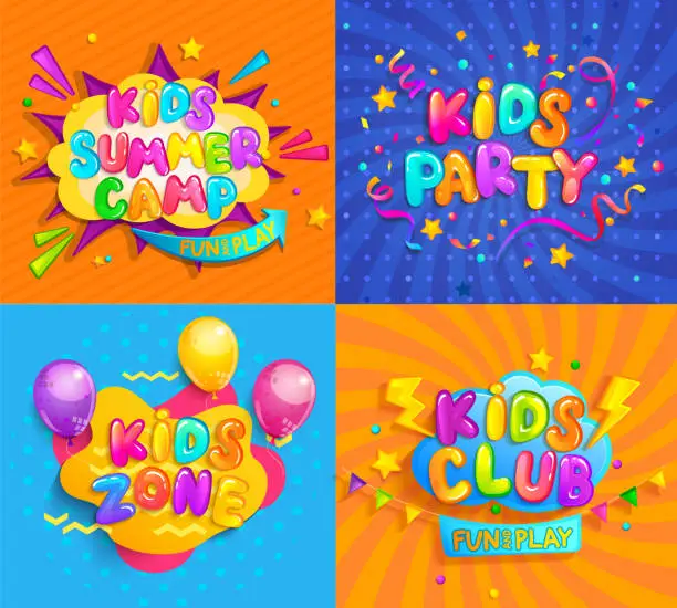 Vector illustration of Banners for kids activities,camp,party,zone,club.