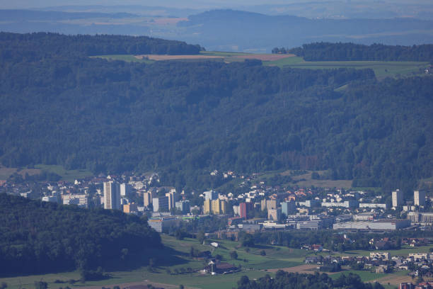 high angle view of a swiss town