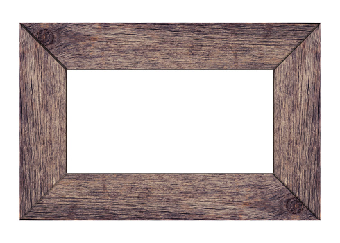 Old gray wooden frame for paintings and photos, 3D rendering illustration