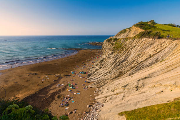 The flysch on Itzurun beach, at sunset.