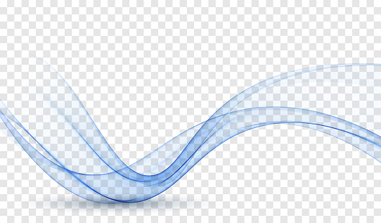 Illustration of curved flow of blue abstract wave motion. Transparent blue wave