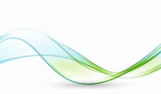 Blue and green wavy transparent wave flow on a white background
