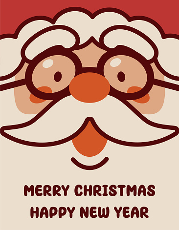 Cute Christmas Characters Vector Art Illustration.
The face of a smiling Santa Claus wearing eyeglasses wishing you a Merry Christmas and a Happy New Year.