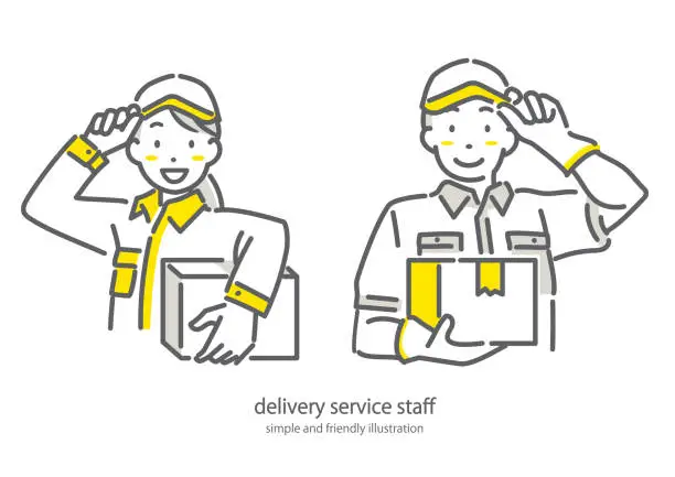 Vector illustration of female and male delivery service staff