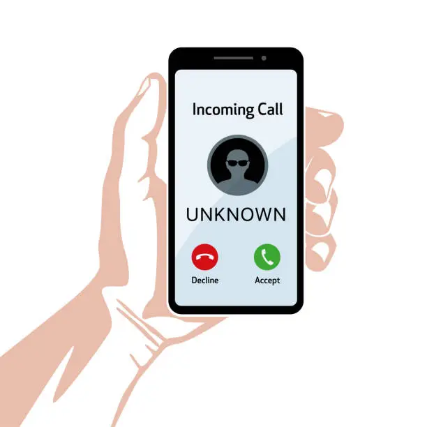 Vector illustration of Holding Portable Information Device with Call from Unknown Person