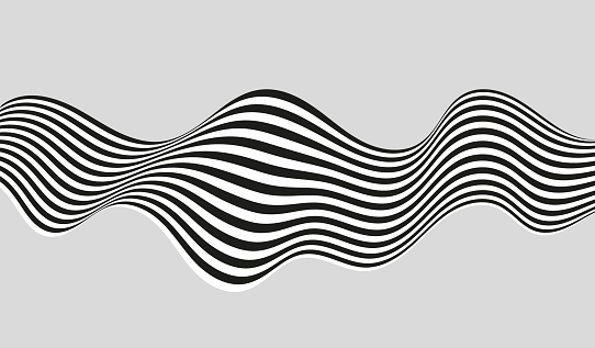 Striped lines of black and white color swirling wave on an abstract background. Abstract black curved line stripe mobious wave