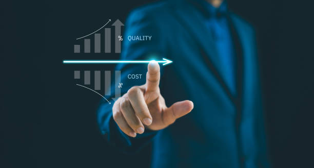 istock Cost efficient and quality increase control, business budget strategy, project management concept. Businessman work on computer growth graph productivity. Cost reduction effective analysis marketing 2037892829