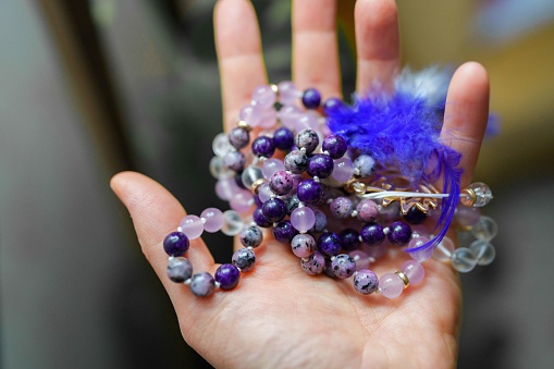 Close up to colorful natural stone bead jewelry