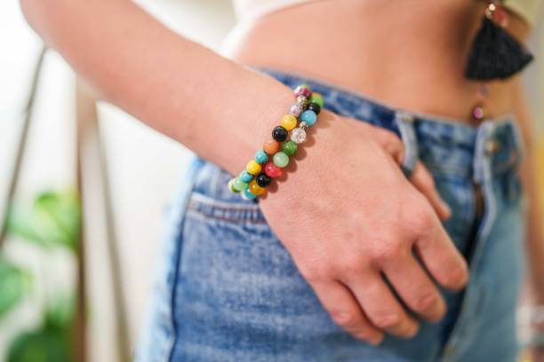 Close up to colorful natural stone bead jewelry