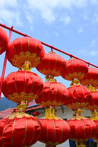 Red chinese lanterns at Lam Tsuen Village in tai po, hong kong
