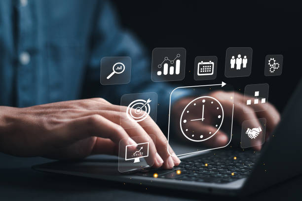 istock Time management concept. Businessman use laptop to work planning for increases efficiency and reduces work time. Business project planning. 2037949362