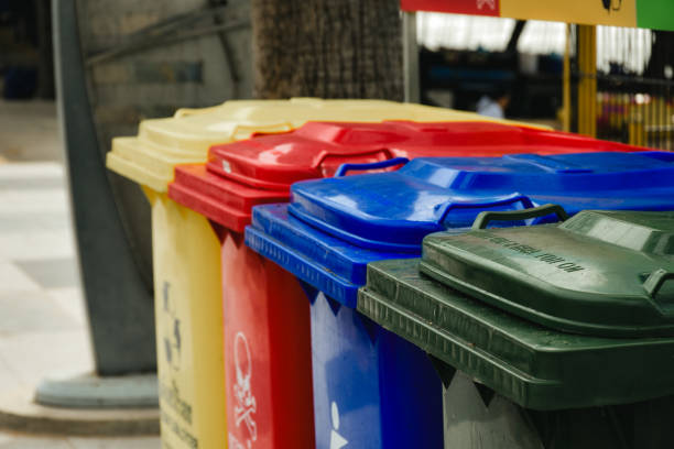 istock Outdoor public trash can used for garbage disposal and garbage separation for environmental protection and cleanliness concept in vintage tone background. 2037961251