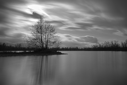 calm mood at a lake in b/w