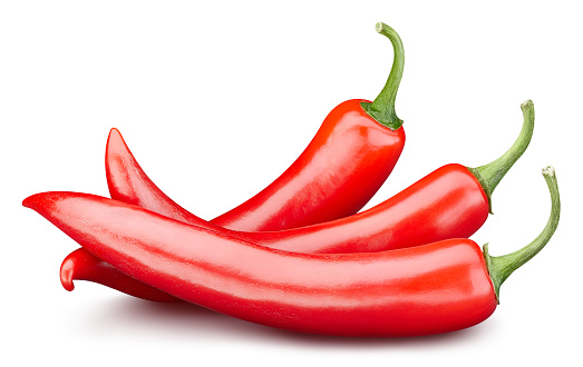 Red hot chili  peppers isolated on white background. Peppers chili with clipping path. Full depth of field
