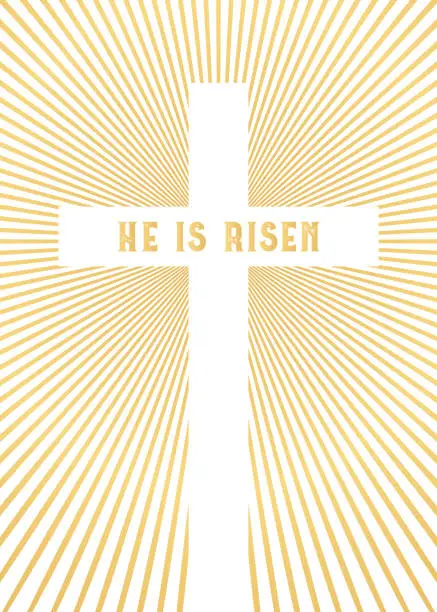 Vector illustration of Easter banner with cross and inscription Hi is risen.