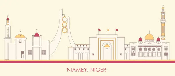 Vector illustration of Cartoon Skyline panorama of city of Niamey, Niger