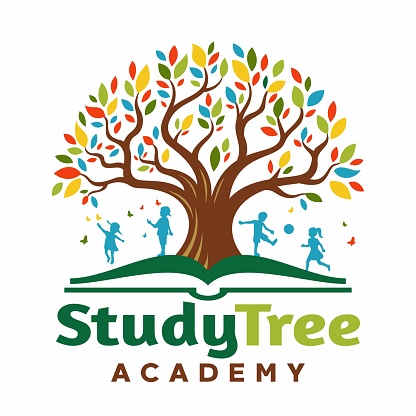 Logo Tree in the book with children playing
