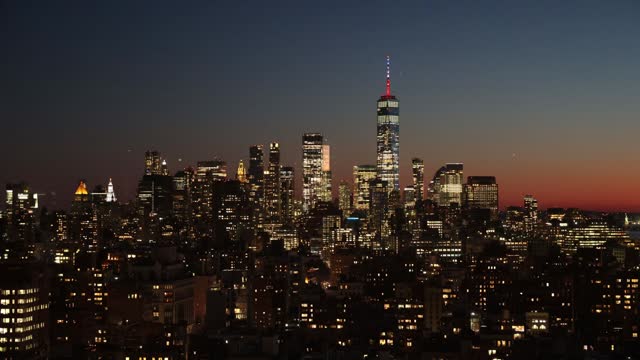 Sunset time lapse of lower Manhattan skyline