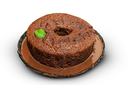 A chocolate cake isolated on a white background