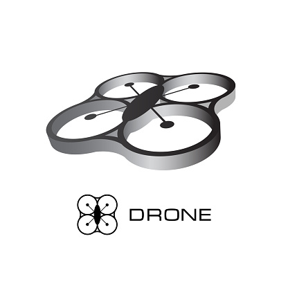 Drone logo. Vector illustration. Quadrocopter