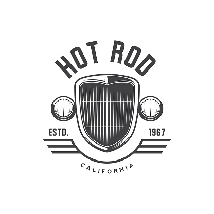 Hot rod grill emblem. Isolated on white background.
