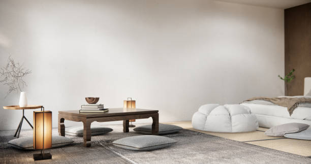 istock Modern with low table and pillow on minimal room japan style. 2038174172