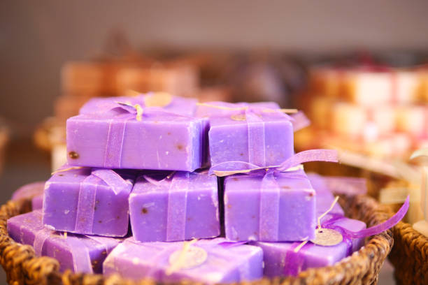colorful natural soap bar in a the basket ,