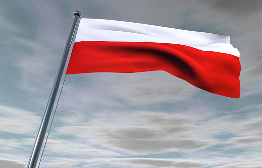 Polish Flag on a Cloudy Sky