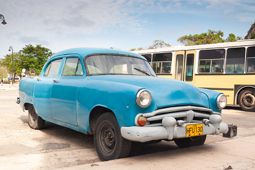 Havana, Cuba - April 11, 2010: A vintage blue Dodge classic american car in Havana, Cuba