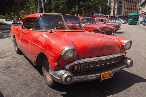 August 1, 2018 - La Havana, Cuba: tourists calling a taxi in La Havana