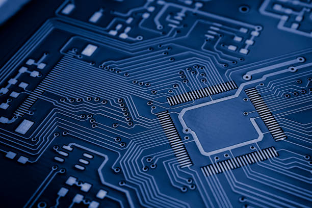 istock dark blue printed circuit. layout of tracks. 2038253587