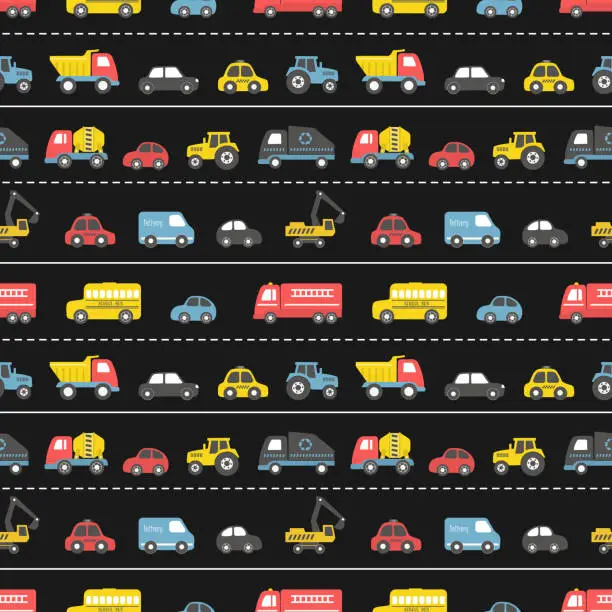 Vector illustration of Toy Cars Seamless Pattern. Different toy cars