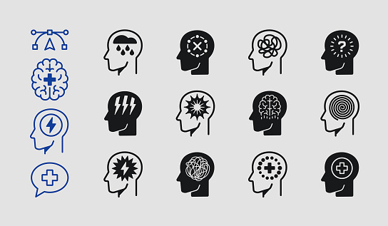 Mental health icons with editable stroke.