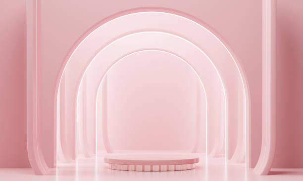 istock Pink cosmetic podium with neon light For Product Display 3D Rendering 2038307388
