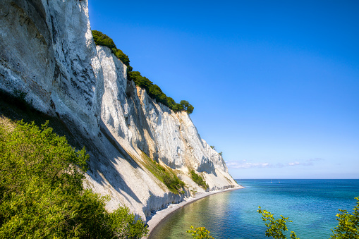 Summer at the white cliffs of Møns Klint, at «Dronningstolen», in the Danish part of the Baltic Sea