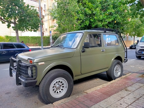 July 7, 2023, Madrid (Spain). The Lada Niva Legend, formerly called the Lada Niva, VAZ-2121, VAZ-213 is a series of four-wheel drive, small (hatchback), and compact (wagon and pickup) off-road cars designed and produced by AvtoVAZ since 1977