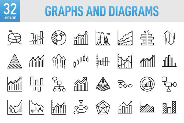 illustrations, cliparts, dessins animés et icônes de graph and diagram - thin line vector icon set. pixel perfect. for mobile and web. the set contains icons: graph, chart, data, growth, progress, improvement, development, analyzing, business, finance, stock market and exchange, investment, making money - spreadsheet improvement analyst graph