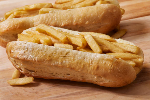 Chip Butty Sandwich with Butter on a Hoagie Bun