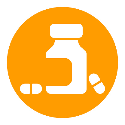 Medicine bottle and pills vector white glyph icon. Medicament. Medicine and medical support sign. Graph symbol for medical web site and apps design, logo, app, UI