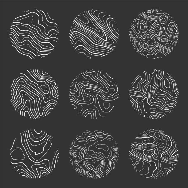 topographic map with contour lines. geographic terrain grid, relief height elevation. ground path pattern. travel and navigation, cartography design element. vector illustration - relief map topography extreme terrain mountain stock illustrations