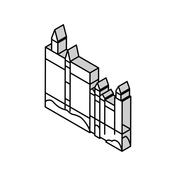 neuschwanstein schloss isometrisches symbol vektor illustration - big ben isometric london england famous place stock-grafiken, -clipart, -cartoons und -symbole