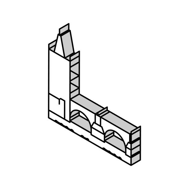 charles brücke isometrische ikone vektor illustration - big ben isometric london england famous place stock-grafiken, -clipart, -cartoons und -symbole