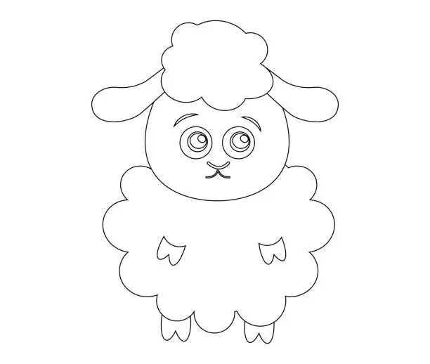 Vector illustration of Coloring Page Outline of cartoon sheep or lamb. Farm animals. Coloring book for kids.