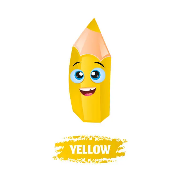 Vector illustration of Happy fun yellow Cartoon Pencil with Facial Expressions isolated on white background.