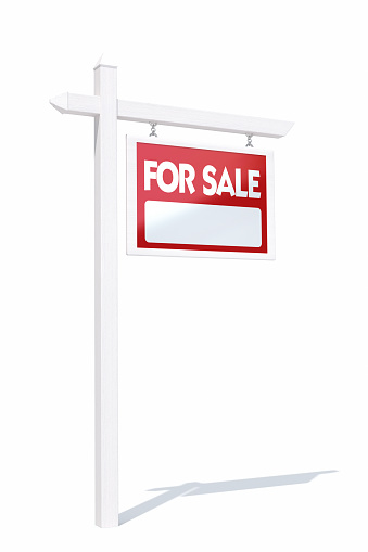 3d Render White Wooden Real Estate For Sale Sign, Object + Shadow Path